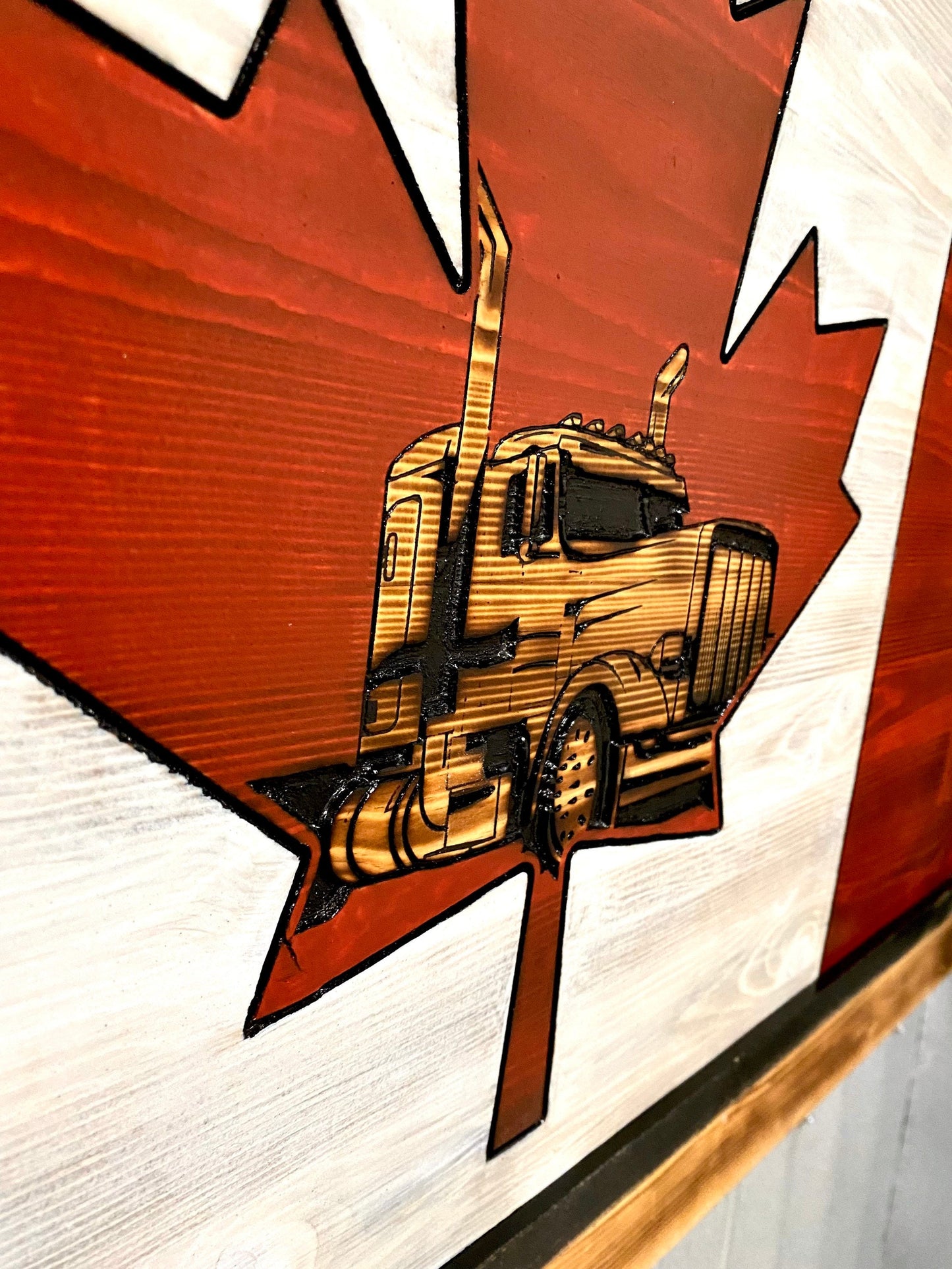 Canadian Trucker Wood Flag