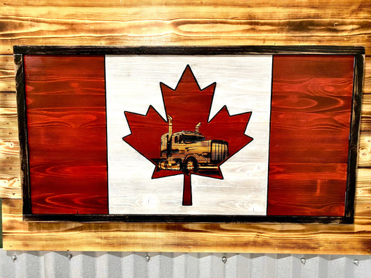 Canadian Trucker Wood Flag